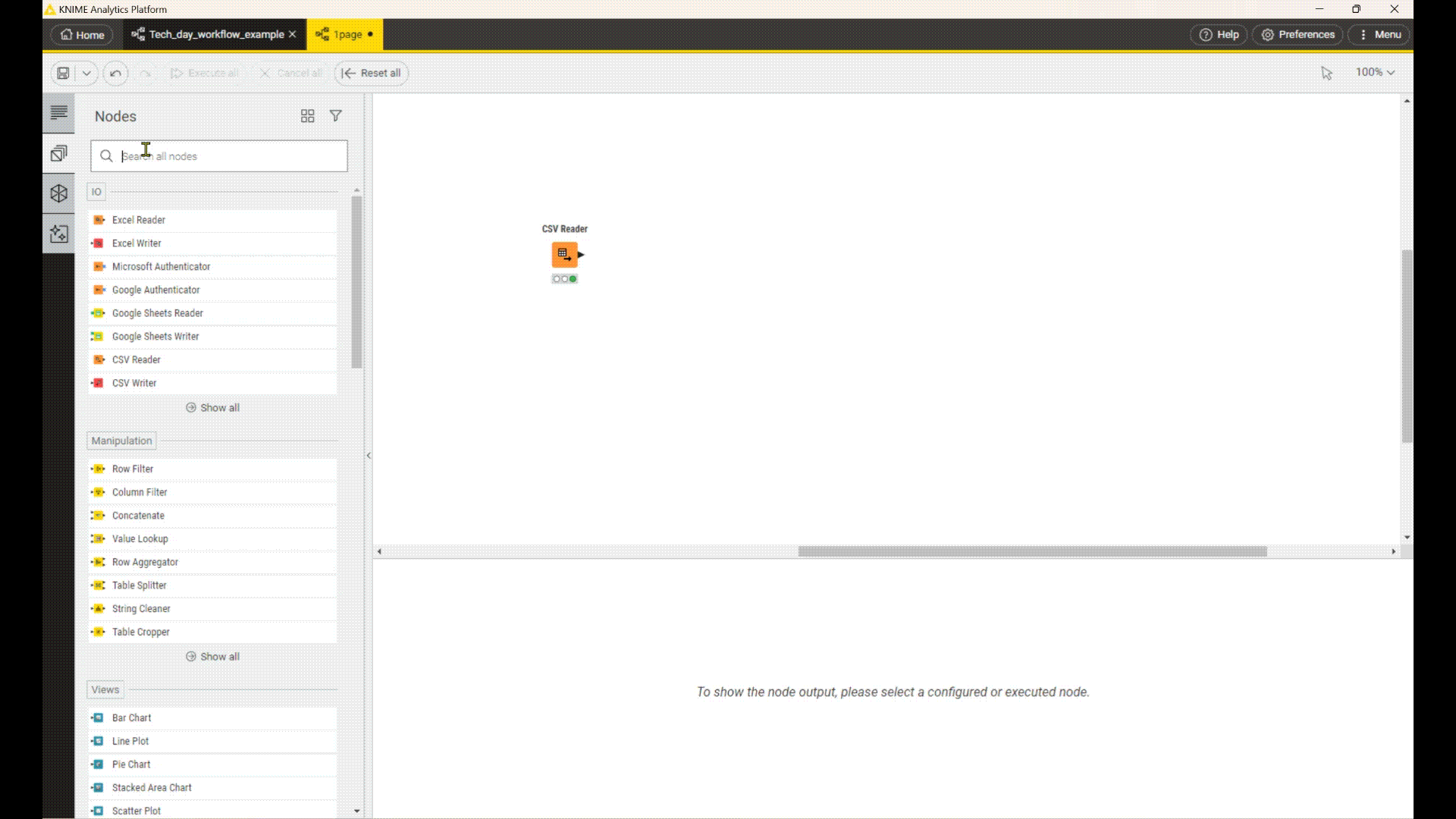 KNIME Analytics Platform 워크플로 구성 화면